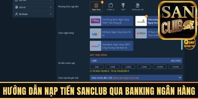 Hướng dẫn nạp tiền Sanclub qua banking ngân hàng
